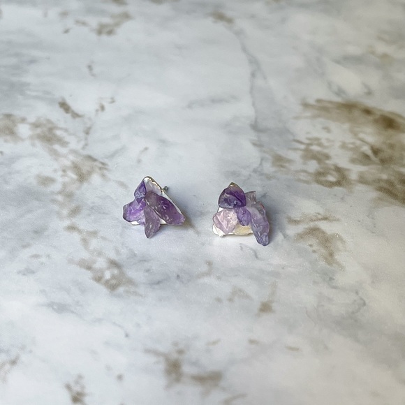 Amethyst Earring Studs Handmade - Picture 4 of 6